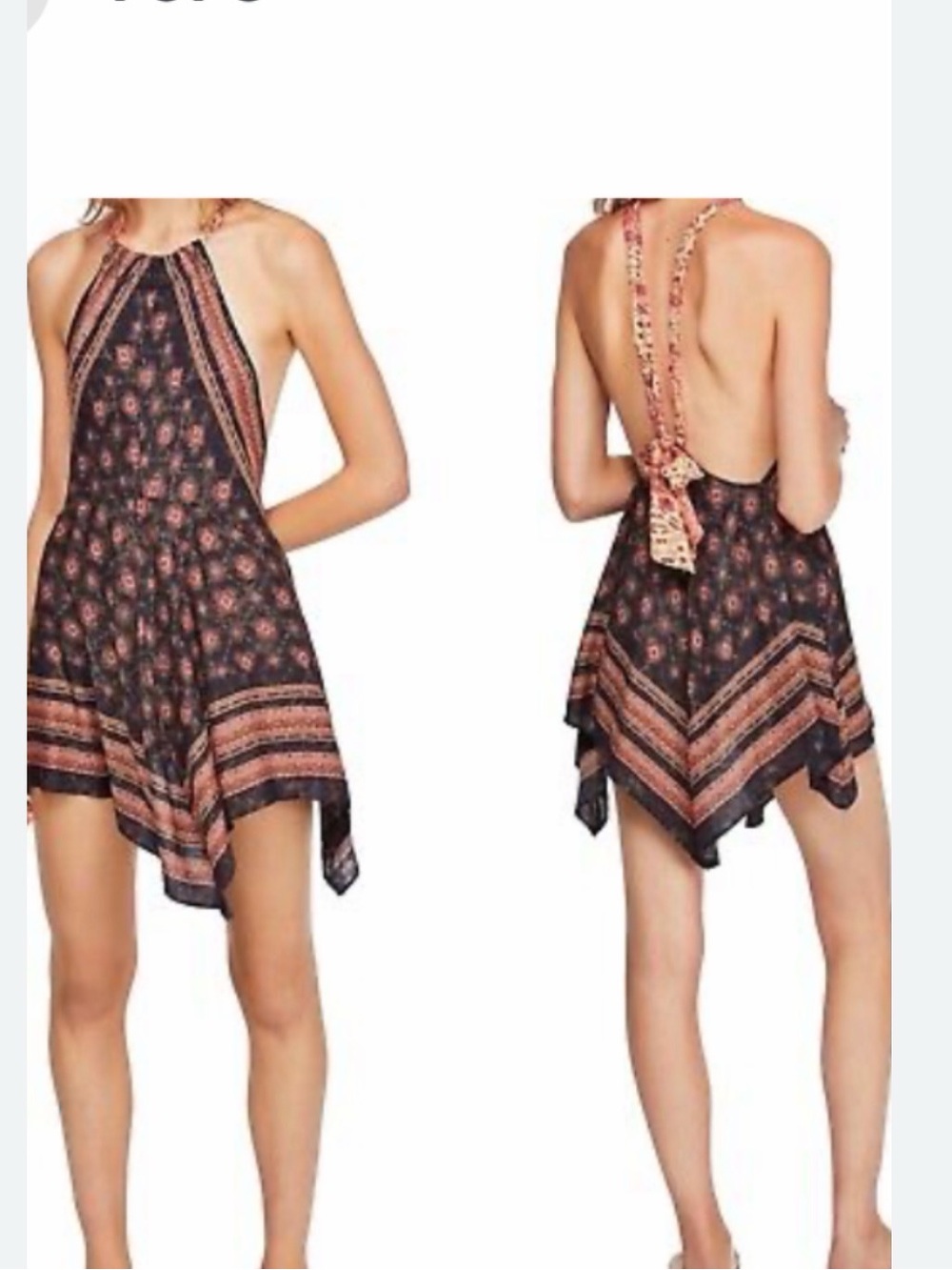 Free People intimately‎ Mini Dress Halter Neck Handkerchief Hem Boho Festival L.